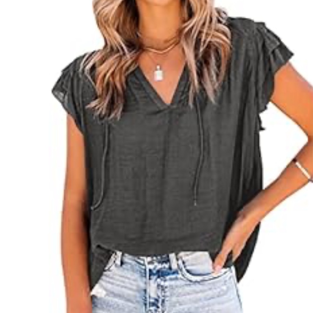 Gray Flutter Sleeve Blouse- Large